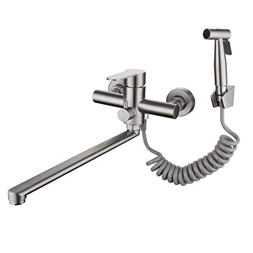 Mitigeur de cuisine mural en acier inoxydable brossé avec pistolet