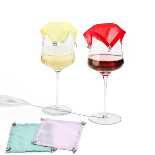 DRXX FEXE Wine Glass Covers to Keep Bugs Out Weighted Outdoor Wine Glass Covers Set of 4 Multicolor Set Breathable Reusable Drink Tops for Picnics and Outdoor Dinners