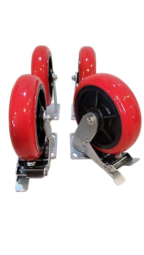 4-Pack Ultra H.D. Plate Casters Quiet Rolling/Non-Marking (2-Swivel and 2-Fixed) (8” X 2” CASTERS W/Brake Rated at 3,400 LBS)