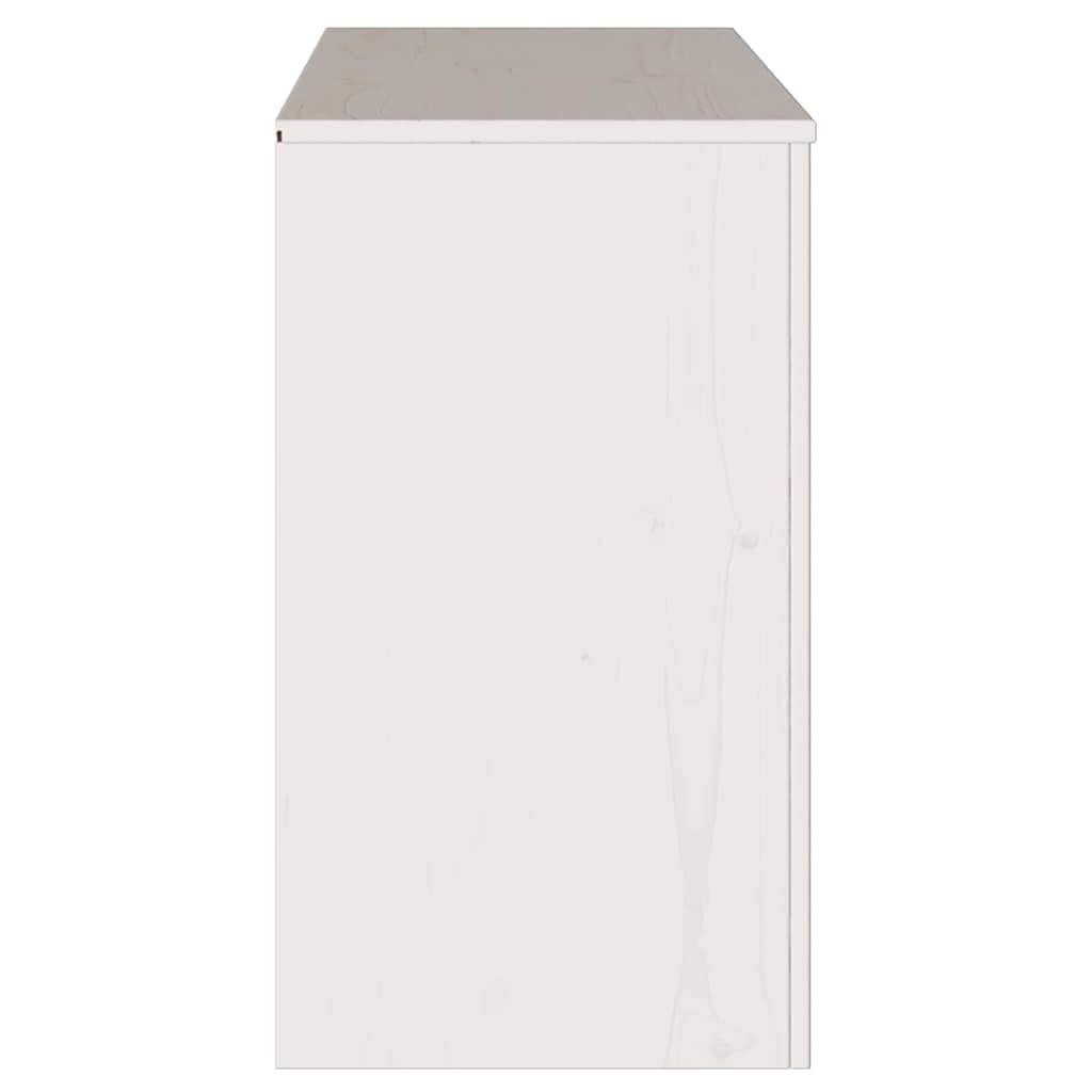 Credenza bianca, 114 x 43 x 75,5 cm, in legno massello di pino con