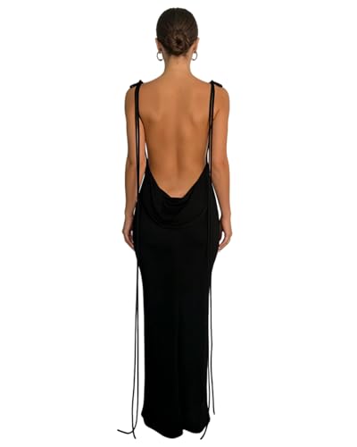 JUMISEE Women Sexy Backless Draped Maxi Dress Elegant Sleeveless Spaghetti Strap Evening Dress Long Club Party Beach Dress Black: Clothing, Shoes & Jewelry