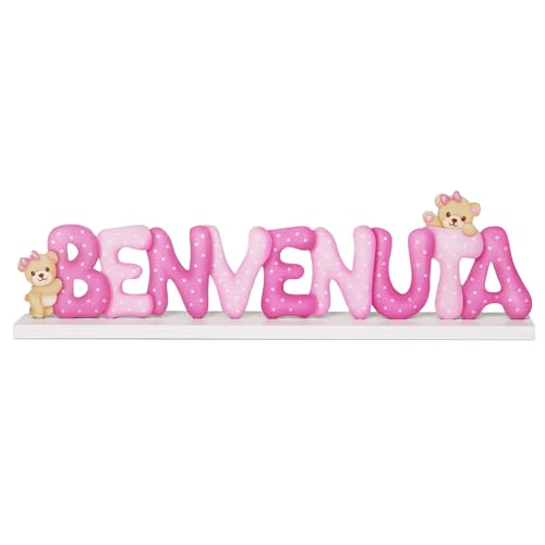 Decorazione Nascita Bimba Centrotavolo Legno Scritta Benvenuta Legno Rosa Orso Decorazione Tavolo Festa Bomboniere Nascita Benvenuta Battesimo