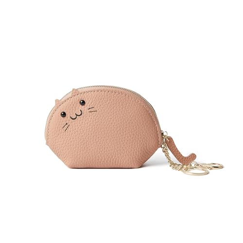 Image of Doris&Jacky Small Leather Coin Purse for Women, Mini Cat Coin Pouch And Animal Zipper Card Holder Wallet With Keychain (2-Light Pink)