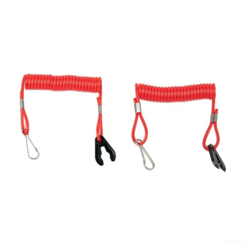 Gdfnmogo Juego de 2 cordones de seguridad para interruptor de apagado de motor fuera de borda, paquete de 2 cables de parada retráctiles rojos con gancho de resorte giratorio para apagado del motor