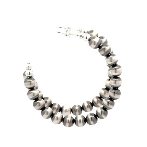 Sterling Silver Navajo Pearl Style Open Hoop Earrings for Women Statement Beaded Western Jewelry Handmade in the USA (Large)2