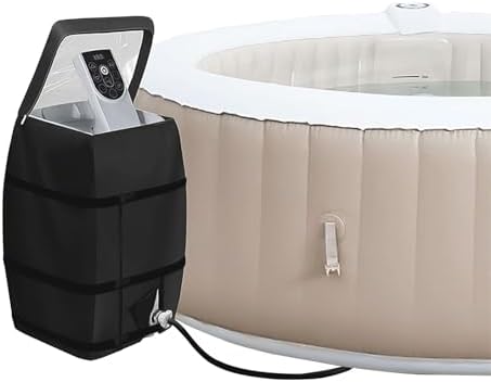Hot Tub Spa Heater Pump Cover, Inflatable Hot Tub Pump Cover with Transparent PVC Top Window, Waterproof Dustproof Heat Pump Cover for Most Hot Tub Spa Heater Pump on Market, Cover Only