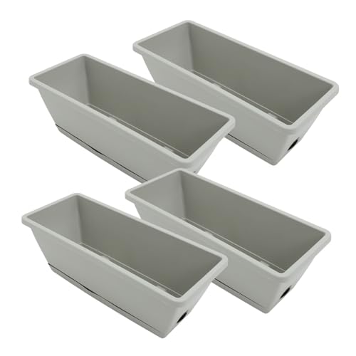 Milisten Set da 4 Cassette per Piantare Rettangolari in Resina con Vassoio, Vaso di Fiori per Orto e Balcone, Resistente a Graffi e Urti, Dimensioni 42x17x15,2 Cm, per Erbe Aromatiche