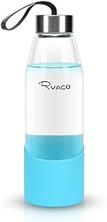 RYACO Borosilicate Glass Water Bottle 500ml BPA-Free Leak Proof Ideal for School Home Office Travel Sport Yoga Gym Hot Cold Drinks with Anti-slip Silicone Sleeve and Sponge Brush
