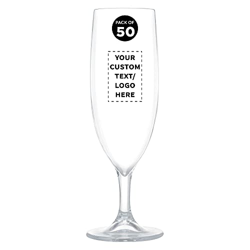 DISCOUNT PROMOS 50 Plastic Champagne Flutes Set, 6.7 oz. - Customizable Text, Logo - Plastic, Barware, Elegant - Clear