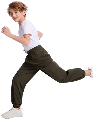 COZYPOIN Boys Cargo Joggers Pants Elastic Waist Lightweight Quick Dry Water Resistant Hiking Running Pants for Kids 5-14Y3