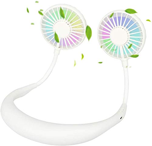 Hands Free Portable Neck Fan -Themejc 2020 New LED Luminous Sports Hanging Neck Fan Portable Mini Neck Fan Hands-Free Fan Earphone Design USB Fan (White)