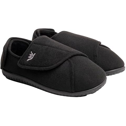 Memory Foam Diabetic Slippers for Women with Adjustable Closure, Extra Wide Comfy Warm Plush Fleece Arthritis Edema Swollen Diabetic House Shoes Machine Washable with Anti Slip Sole (10, Black) Cover