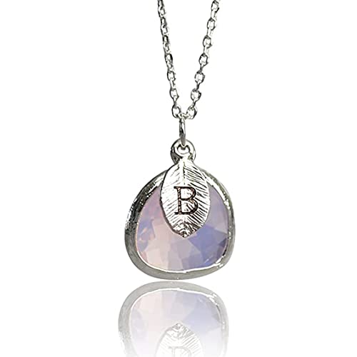 October Birthstone Necklace, Pink Opal Necklace, Personalized Bridesmaid Necklace, Custom Initial Necklace, Gift for Her, Pink Opal Jewelry