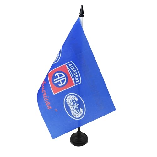 AZ FLAG USA 82nd Airborne Table Flag 5'' x 8'' - American Office Decoration 100% Polyester 21 x 14 cm - Mini Desk Flag with Pole and Black Plastic Base