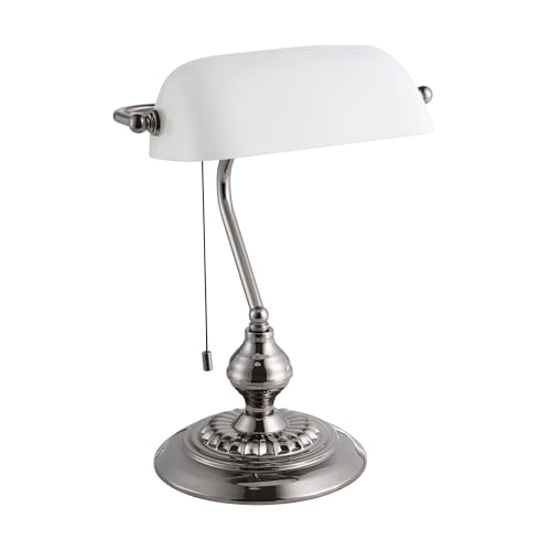 Bankerlampe mit weißem Glasschirm kaufen