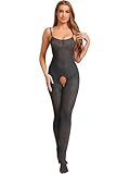 Linyuir Damen Ouvert Body Stocking Trasparent Completo Senza Braccia Top Tank E Apertura Al Sedere Calze Collant Abito Per La Notte Nero Taglia unica