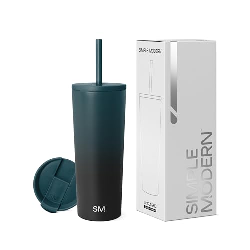 Image of Simple Modern Insulated Tumbler with Lid and Straw | Iced Coffee Cup Reusable Stainless Steel Water Bottle Travel Mug | Gifts for Women Men Her Him | Classic Collection | 24oz | Moonlight