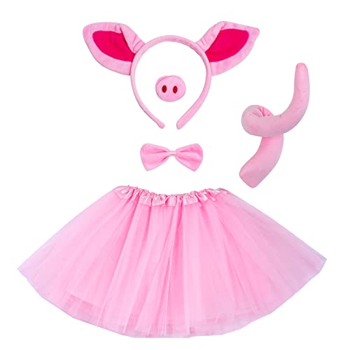 Ensemble de costume de cochon tutu jupe costume oreilles queue et nœud papillon rose animal porc oreilles de porc bandeau faux queue de cochon enroulée cochon Halloween Cosplay décoration de fête