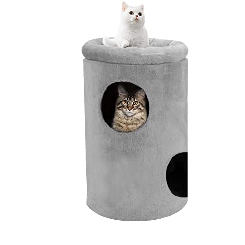 Image of Cat House with Plush Cushion, 2 Levels (Grey - FURR-12)