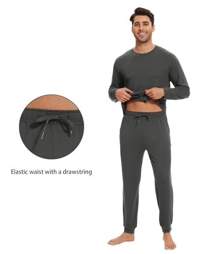 WiWi Men's Pajama Sets French Terry Sleepwear Long Sleeve Top and Pants Pjs with Pockets Drawstring S-XXL3