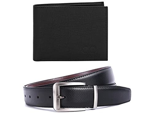 Image of Amicraft Black Faux Leather Men's Wallet & Belt Combo Gift Set (STRALBMCMBO)