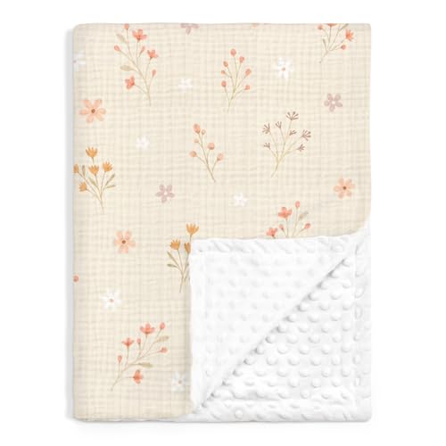 Floral Baby Blankets for Girls, Soft Nursery Minky Blankets with Muslin and Dotted Fleece Back 30x40 inches, Receiving Bed Quilt for Newborn, Infants,...