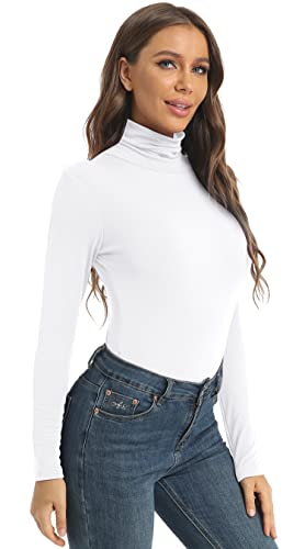 Qzzater Womens Turtleneck Long Sleeve Active Shirts Base Layer White Medium #TOP3
