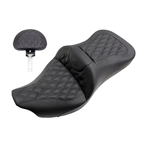 Saddlemen 0801-1187 808-07B-182BR Lattice Stitch Roadsofa Seat W/Backrest 08+ TOURING MODELS BLACK LATTICE STITCHED