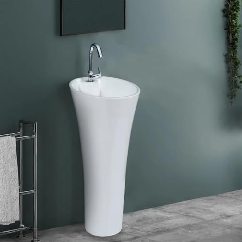 Image of Clay Plus Ceramic Pedestal Wash Basin, Ceramic Pedestal Wash Basin for Bathroom, Free Standing Damru Pedestal Wash Basin for Bathroom and Living Room and Home