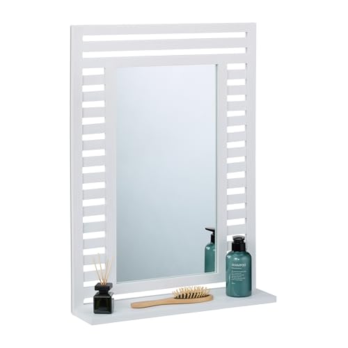 Relaxdays Badspiegel, Wandspiegel mit Ablage, Walnuss Holzrahmen,...