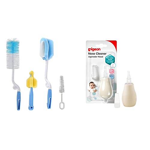Image of SYGA 4 Pcs Baby Milk Bottle Nipple Straw Brush Sponge Nylon Cleaning Brush Cleaner Bottle Tong Set R&Pigeon Nose Cleaner Blister Pack, Multicolor