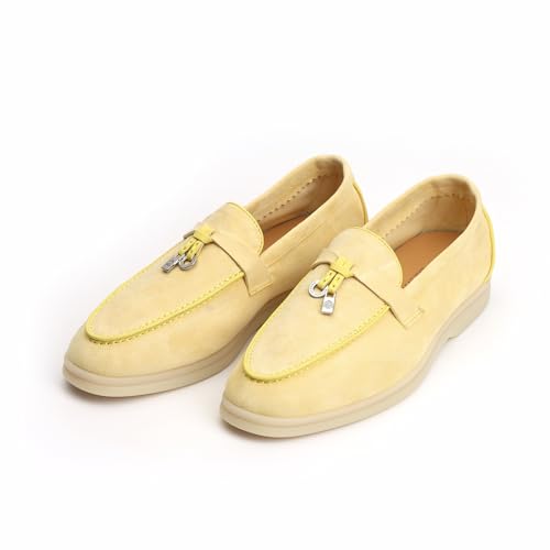 Image of XOBZJH Women's Leather Suede Loafers Flats - Slip-On Penny Loafers with Soft, Comfortable Driving & Dress Shoes for Casual Office Work All Day