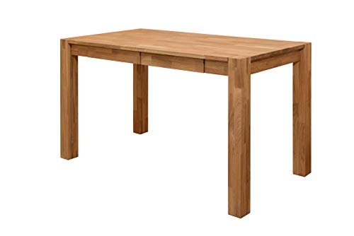 Bureau d'étude avec 2 tiroirs en bois massif chêne, idéal pour ordinateur PC, bureau pour enfants, meubles de style nordique moderne rustique 140 x 70 x 75...