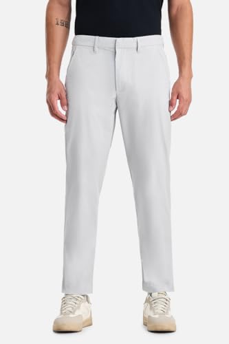 Image of SNITCH Men Trousers Casual Wear | Regular Fit Mid Rise Straight Leg Solid Pattern | Durable Polyester & Plain Weave Fabric for Daily Use & Office Outings