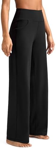 ESOFT Wide Leg Pants Women High-Waisted Yoga Work Dress Pants with Pockets, Casual Sweatpants, Petite/Regular Black