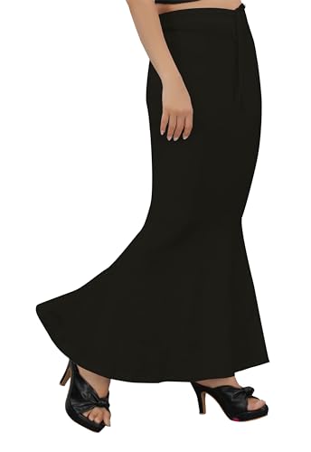 Image of Women's Polyester Blend Shapewear Patticoat Fishcut Flare Pattern Stretchable Drawstring Waist Maxi Length and Slim Fit Body Shaper Peticoat for Saree Daily Use Peticoat