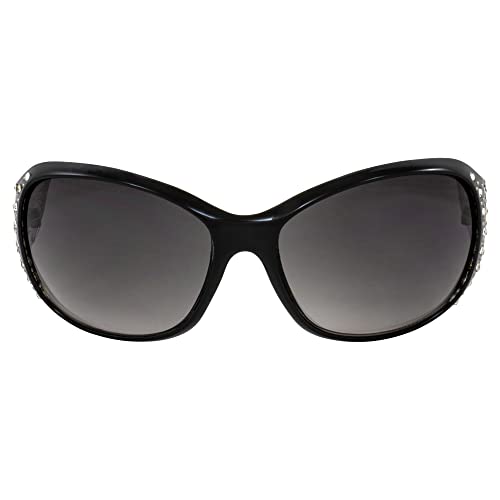 Rodeo Queen Ruth Women’s Fashion Sunglasses Black Frame w/Bling Rhinestones & Smoke Gradient Lens2