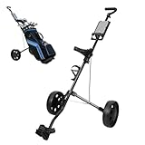 Mehisir Chariot de golf à 2 roues, chariot de golf léger et pliable, chariot de golf compact avec roues en polypropylène résistant à l'usure, tableau de score et support en T, noir