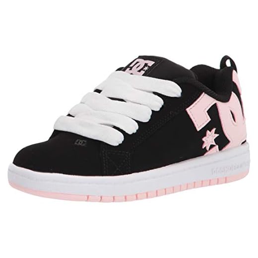 DC Girls' Court Graffik Skate Shoe, Black/Black/Pink, 4.5 M US
