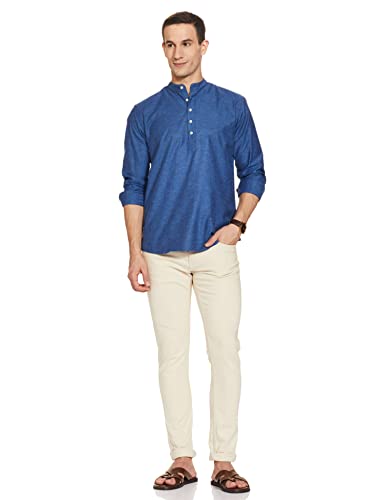 Image of Park Avenue Men's Cotton Polyester Blend Solid Pattern Slim Fit Mandarin Collar Full Sleeve Formal Shirt