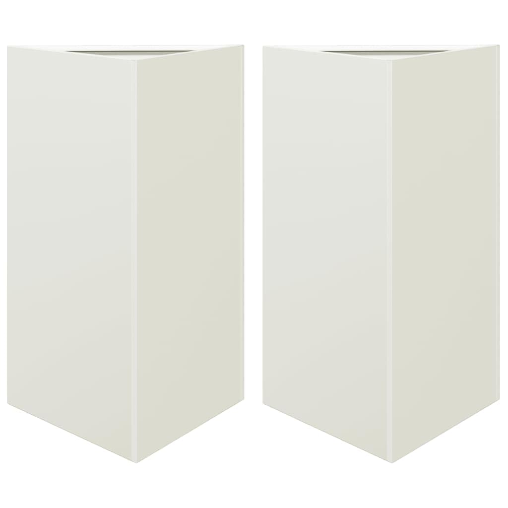 vidaXL Garden Planters 2 pcs, Plant Pot for Patio Balcony Terrace, Flower Pot for Flower Herb Plant, Outdoor Planter Box, White Triangular Steel