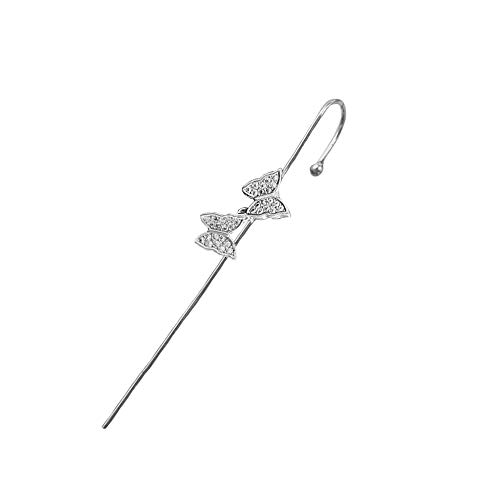 Double Butterflies Ear Cuffs Hook Earrings Dainty Crystal Cubic Zirconia Wrap Crawler Climber Stud Earring Unique Long Wire Pin Earrings for Women Girls Gold Plated (Silver)