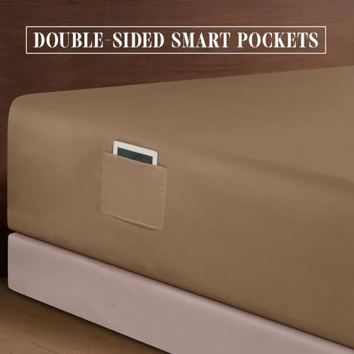 Image of Elegant Comfort Luxury 1500 Premium Hotel Quality Microfiber 4-Piece Sheet Set - Soft, All Around Elastic 18-24 Inches Deep Fitted Sheet - Extra Deep Pocket Sheets, Queen, Taupe