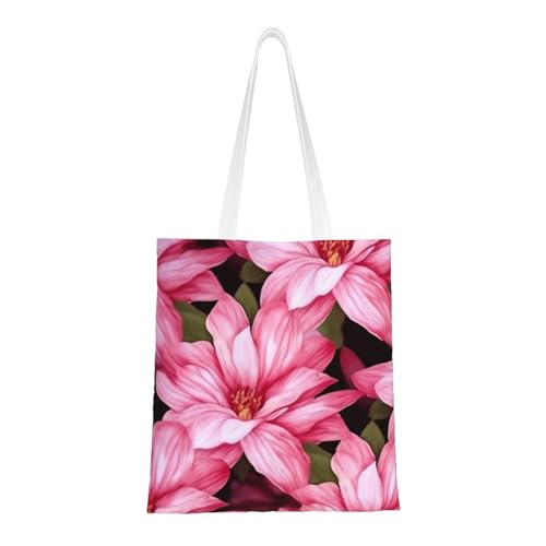 Canvas Tote Bag for Women Shoulder Tote Purse Reusable Grocery Bag Beauty pink Floral Flowers Aesthetic Shopping Bags