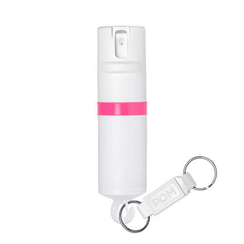 Pom Pepper Spray White Flip Top Snap Hook - Maximum Strength Oc Spray Self Defense - Tactical Compact & Safe Design - Quick Key Release - 25 Bursts & 10 Ft Range - Accurate Stream Pattern #TOP4