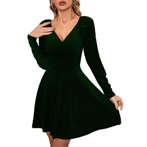 Vestido corto de terciopelo para mujer, de manga larga, con cuello en V, acampanado, para fiesta, formal, de terciopelo, 9, XS