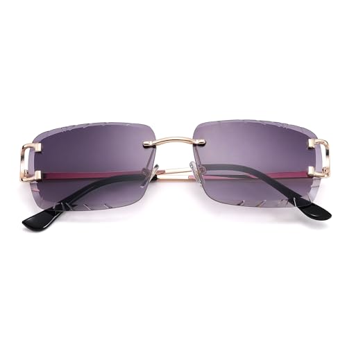 Image of Hycredi Rimless Rectangle Sunglasses for Men /Women- Frameless Square Trendy Shade - Diamond Cutting Eyewear