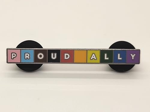 Image of Proud Ally Enamel Lapel Pin with Rainbow Pride Colors for LGBTQ and Trans Rights Support