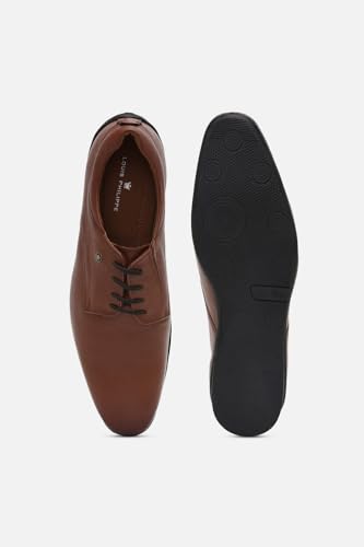 Image of Louis Philippe Men Premium Leather Breathable Lining Material Anti Slip Flat Heel TPR Sole Formal Derby Shoes