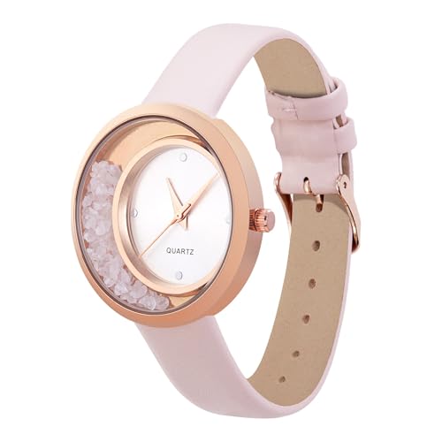 Crystal Blue Damen Armbanduhr Rosenquarz Schmuck analog Quarz weiches Armband rosa 7666 Crystal Blue Damen Armbanduhr Rosenquarz Schmuck analog Quarz weiches Armband rosa 7666